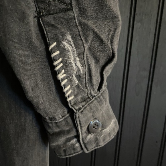 Free People Dress Raw-Edge Maxi Shirt Gray Cotton Button Down Long Sz S pockets - Picture 15 of 16